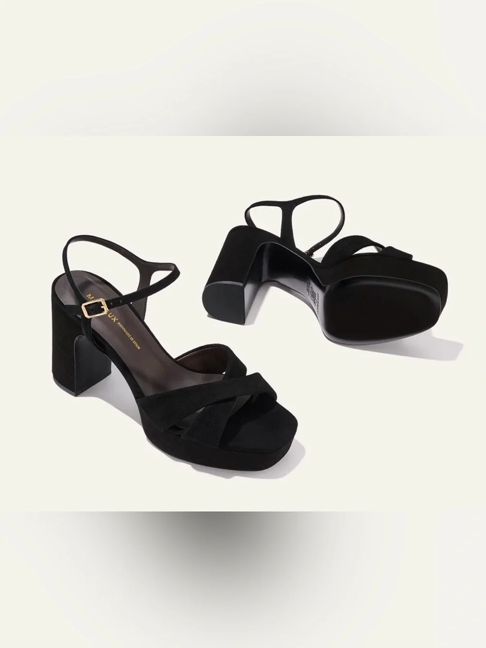 Margaux Paloma Black Suede Platform Block-Heel Sandals